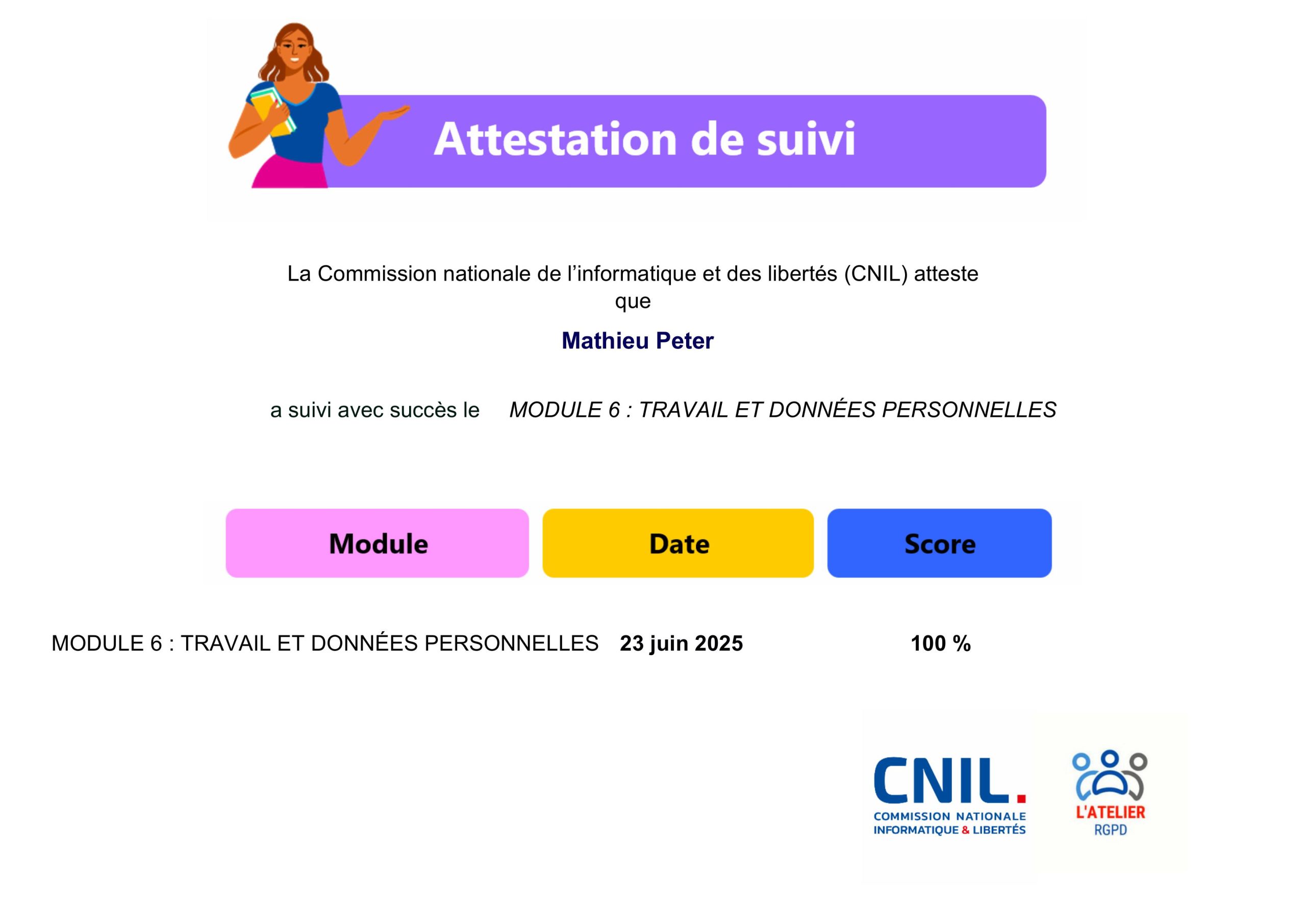 Attestation CNIL Module 6
