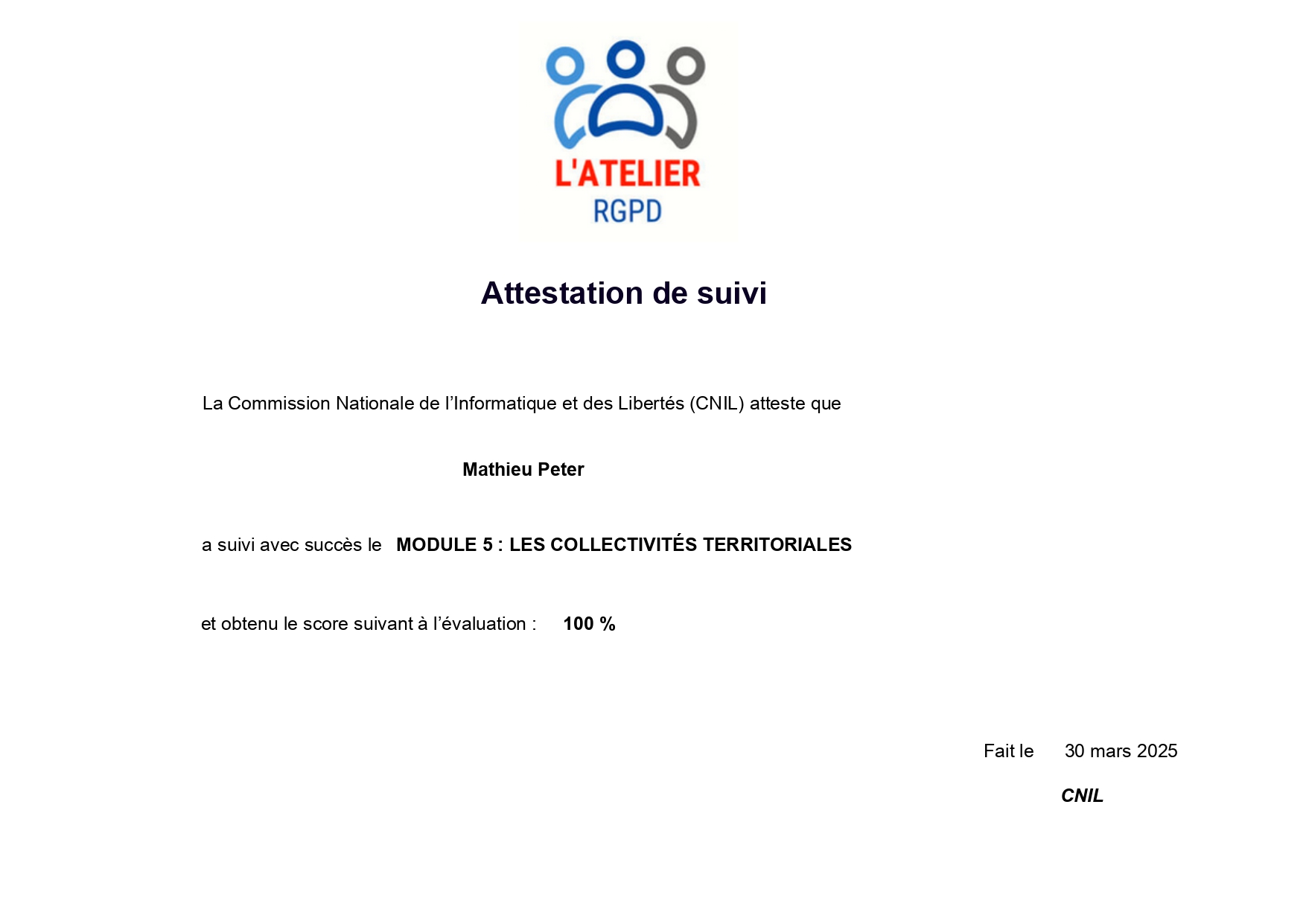 Certificat CNIL 5